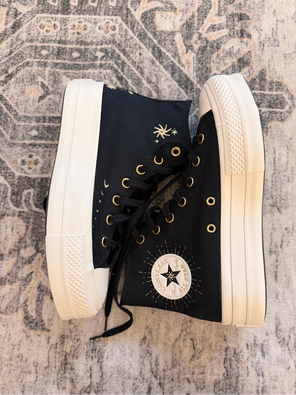 Converse Black All Star Lift Platform Cosmic Embroidery Size W 7.5